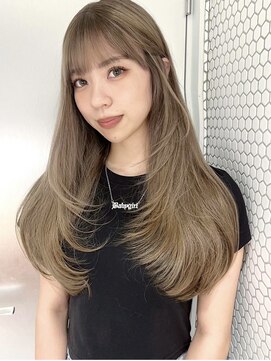 サイン 表参道(SIGN) ミディアムヘアグレージュカラーデザインカラーシルキーベージュ