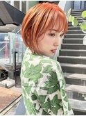 NUDEケアブリーチ ハイトーンカラーオレンジ大人ショートボブ