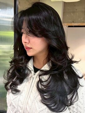 シオン(shion) ロング顔周りレイヤー韓国ヘアダークアッシュ_ba581621