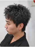 原宿スパイキーショートパーマメンズカットラウンドマッシュ