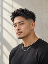 ORO MEN'S 緑地公園【オーロ/メンズ/眉毛/アイブロウ/メンズカット/メンズパーマ】&nbsp;【メンズカット】黒髪フェードアップバングショート