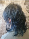 magiyhair/下北沢/meyou/ミディアムウルフ ターコイズブルー