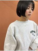 黒髪グレーベージュレイヤーロング前髪パーマアッシュブラック