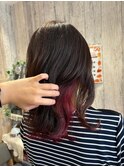 ふんわりウェーブ×インナーカラー レッド/ピンク/赤