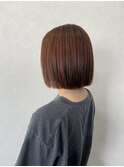 オレンジブラウン×切りっぱなしボブ