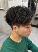 アップバング短髪ツイストスパイラルブリーチパーマツイスパ