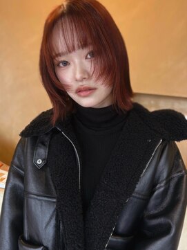 ロア(LORE) ボブ/顔まわりカット/オレンジ/レイヤーカット/くびれボブ