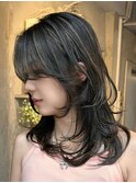 夏に映えるハイライト/重軽ミディアムレイヤー/グレージュUP