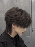 毛流れセンターパートニュアンスパーマウルフ