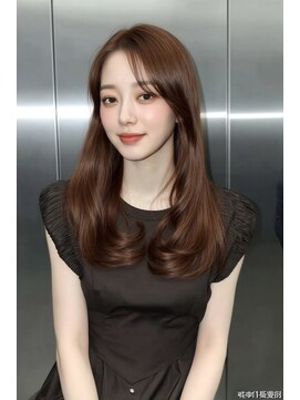 ナチュラルブラウンベージュダブルカラーシースルーバング所沢