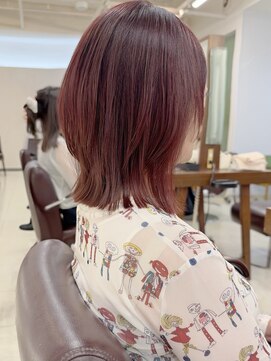 キアラ(Kchiara) 艶ボルドーカラー×結べるストレートくびれボブ福岡Kchiara奥野