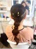 結婚式 二次会 お呼ばれ タイトポニー玉ねぎヘア×金箔