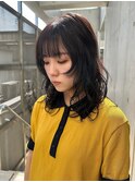 小顔ハイレイヤーウルフニュアンスパーマ黒髪パーマ