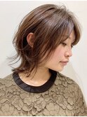ウルフボブ/顔まわりレイヤー/外ハネくびれショート/大人くせ毛