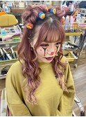 ハロウィーンメイク(*^-^*)♪『ピエロ風メイクにツインお団子』