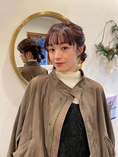 ヘアアレンジ ヘアセット ツインテール ローツインお団子 二次会