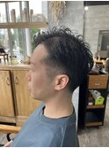 ダークアッシュニュアンスパーマ韓国マッシュスペインカール
