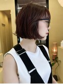 切りっぱなしボブ小顔カットグレージュワインレッド