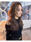 バレイヤージュハイライトボブウルフネビージュ小顔ワンレン