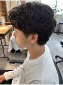 毛流れフェザーパーマ/ナチュラルパーマ/センターパート/千葉駅