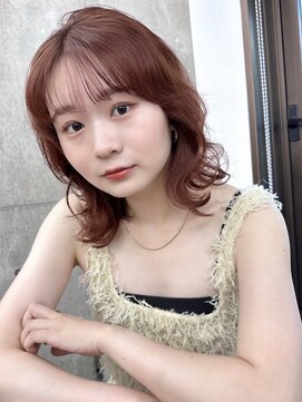 ガーデンヨコハマ(GARDEN YOKOHAMA) ダークレッド ニュアンスパーマ ミディアムヘア ローズブラウン