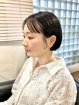 ファイブシーン アオヤマ(5SCENE AOYAMA) 黒髪切りっぱなしボブミニボブパーマくびれボブ外ハネ