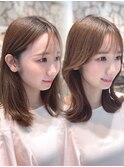 20代30代40代◎前髪パーマ韓国風巻きくすみベージュお団子ヘア