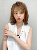 ミニウルフ前髪パーマ韓国くびれミディアムチェリーブラウン