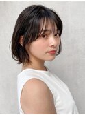 前髪 切りっぱなしボブ 小顔 イメチェン ピンクベージュ"