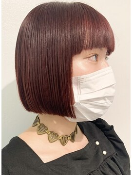 スー 渋谷(suu) 切りっぱなしボブミニボブレッドブラウンチェリーレッド