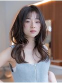 大人かわいい前髪セシルカットココアブラウンフリンジウェーブ