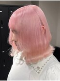 9860ミルクティーピンクハイトーンカラー韓国切りっぱなしボブ