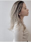 レイヤーカット＿ホワイトブロンド/エアタッチバレイヤージュ
