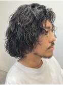 銀座メンズパーマシャドウパーマシースルーマッシュウルフゆるめ