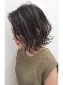 外国人風ミニボブ ハイライト 暗髪グレージュ　白髪ぼかし