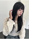 顔周りレイヤー　暗髪ロング　前髪あり　ワンカール