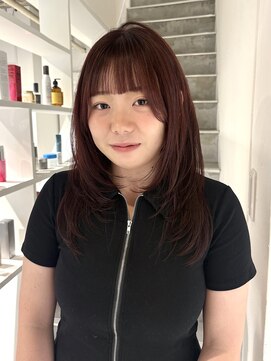 ヨーク(YOKE) 【YOKE】ダークレッドレイヤーロング顔周り前髪ボルドー暖色