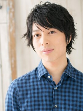 メンズヘア ビーセカンド 草加店(MENS HAIR B-2) 学生アッシュブラックくせ毛風ニュアンスデザインショートa1草加