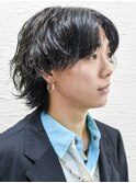 サイドグラデーション七三オールバックツイストパーマ