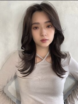 オリンテ バイ レシッド 表参道(orente by rcid) 斜めバングレイヤーロングワンカール/ダークアッシュ/グレージュ