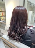 ピンクブラウン×セミロングユゆる巻きスタイル