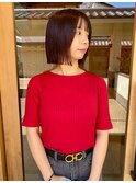ボブ×暖色カラー（レッド、ピンク、オレンジ）20代　30代◎
