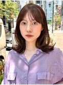 くびれミディアム/レイヤー/顔周り/小顔/ベージュ/20代30代