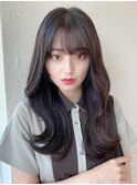 シャギーレイヤー韓国ワンホンヘアシースルーぱっつん前髪