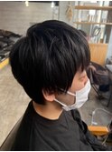 アッシュブラックマッシュパーマニュアンスパーマ