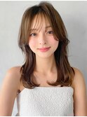 暗めカラー斜めバング愛されエアリーカールグランマッシュ