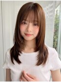 小顔 前髪 レイヤーカット ミルクブラウン ワンホンレイヤー "