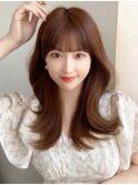 シャギーレイヤーロング韓国ワンホンヘアシースルーぱっつん前髪