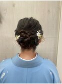 和装ヘアセット編み込みお団子ヘアシニヨン卒園式ヘアアレンジ