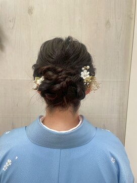 プランタン(Printemps) 和装ヘアセット編み込みお団子ヘアシニヨン卒園式ヘアアレンジ